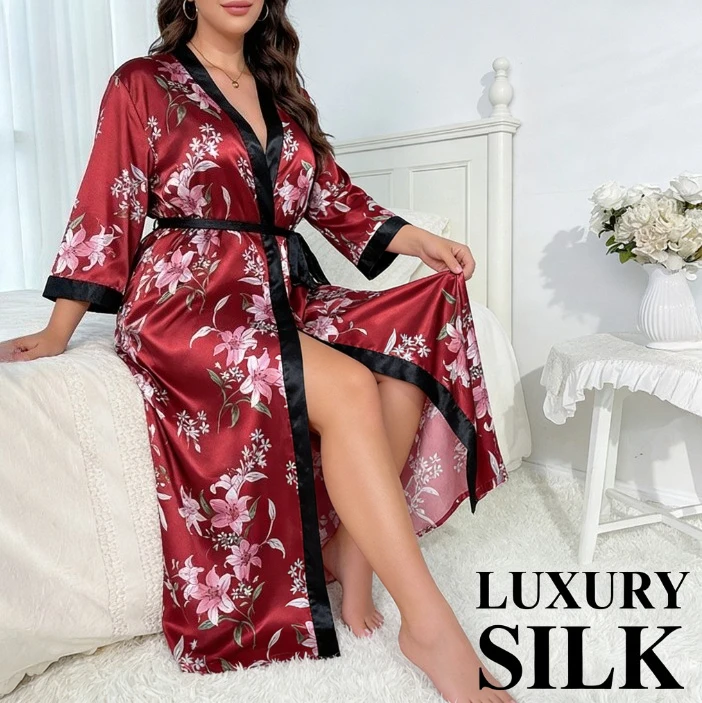 

Женский халат 2026: Модный свободный халат из шелкового атласа с принтом, мягкий, для фотосессий, повседневный, в европейском стиле