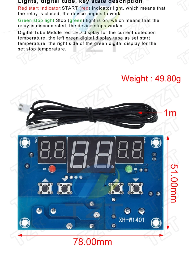 Diytzt w1401 thermostat intelligentes digitales led anzeige modul thermostat temperatur regler modul ntc sensor modul dc 12v – Detail 3