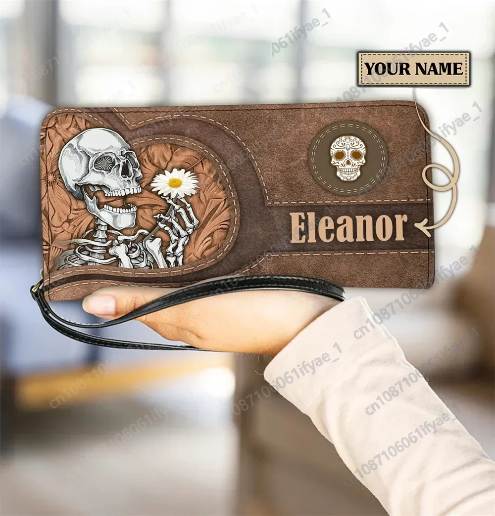 

Gothic Skeleton Skull Printing Fashion Women Leather Wallet Designer Luxury Wristlet Clutch Purse Lightweight Card Holder Pouch