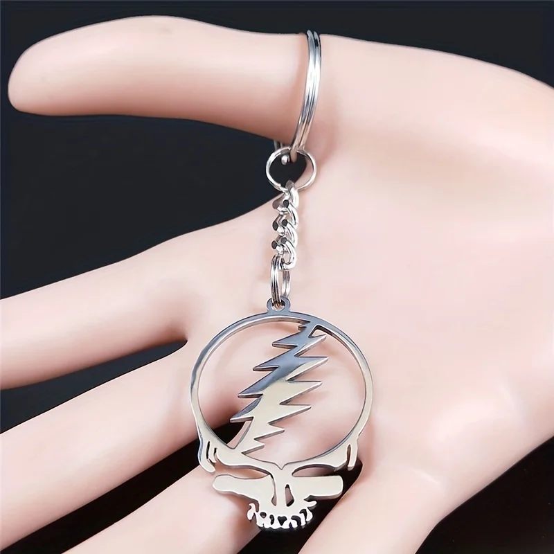 Grateful Dead Skull Stainless Steel Men's Keychain Pendant Gothic Personalized Hip Hop Jewelry Gift