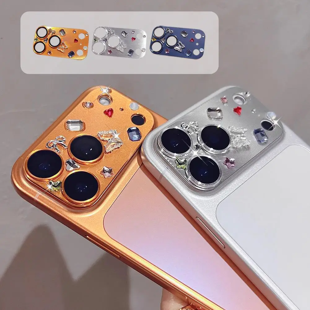 1Pcs Lens Film With Rhinestones Protective Case for iphone 17 Pro Max 17 Air Rhinestone Glitter Metal Screen Protectors C8S6
