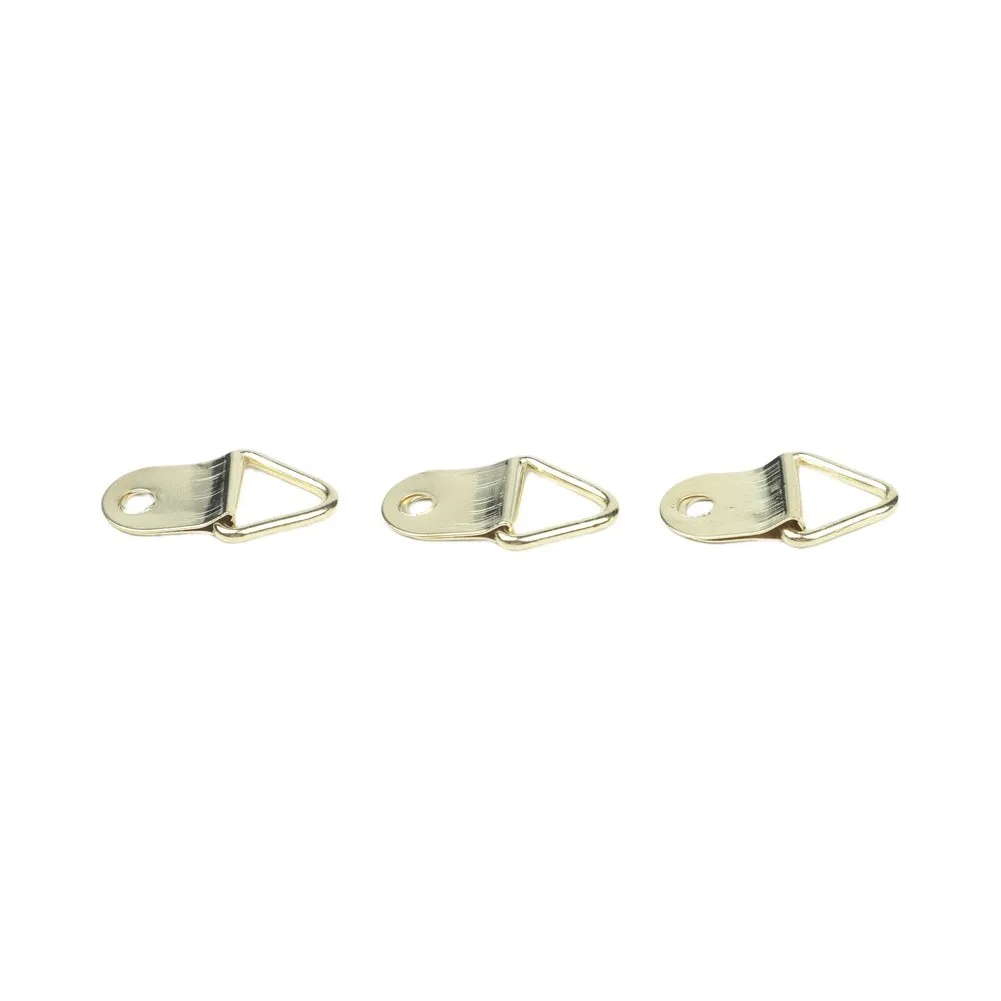 100Pcs Metal Triangle D-Ring Picture Frame Hooks with Screws for Hanging Photos Paintings Posters Mirrors Wall Decorations Gold