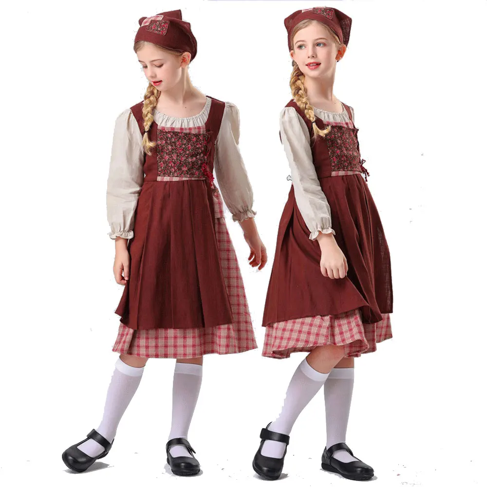 

Children's Plays Farm Match Girl Costumes Maids Poor People's Clothes Stage Halloween Kid Storybook Medieval Servant Outfit