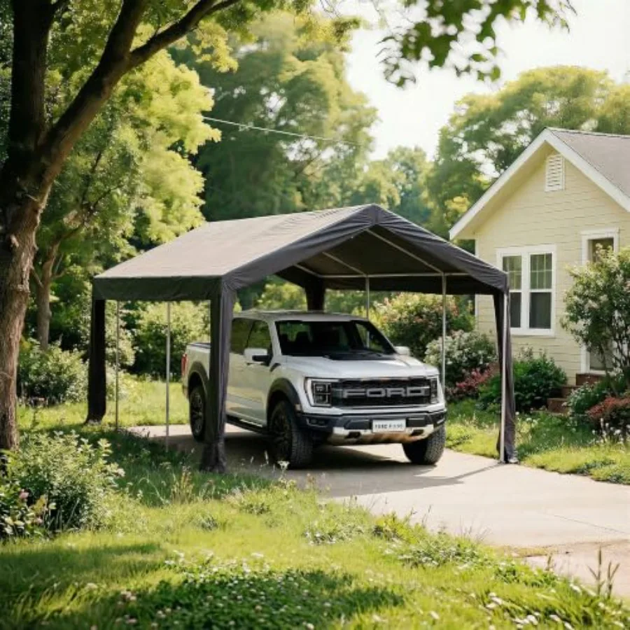 Carports, 10x20 FT Heavy-Duty Carports with roll-up Windows, Portable garages with Removable Side Walls and Doors, Trucks and C