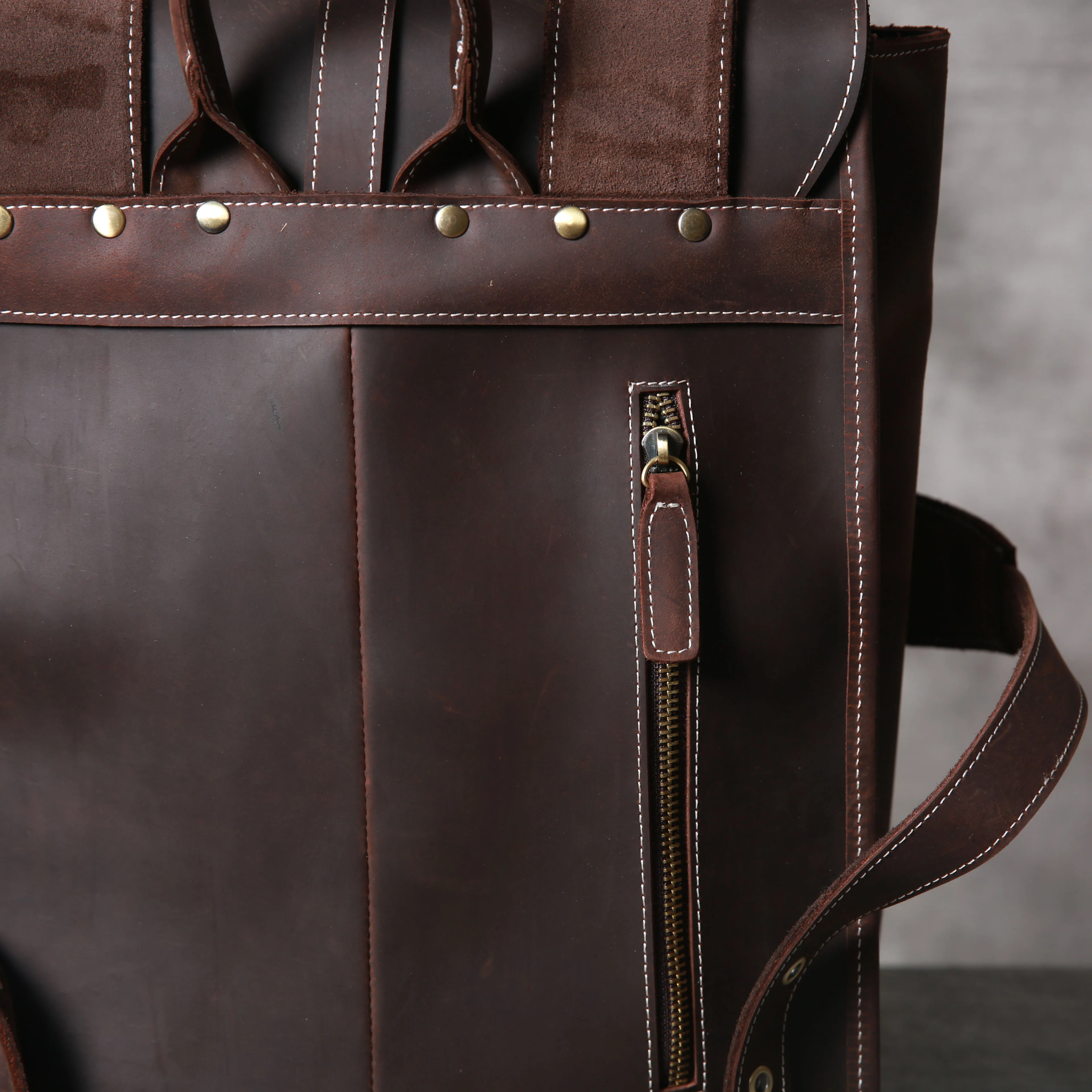 Vintage Echtleder Herrenrucksack Handgefertigte Top-Grain-Leder Laptop-Umhängetasche Crazy Horse Tasche Mode für Männer – Detail 12
