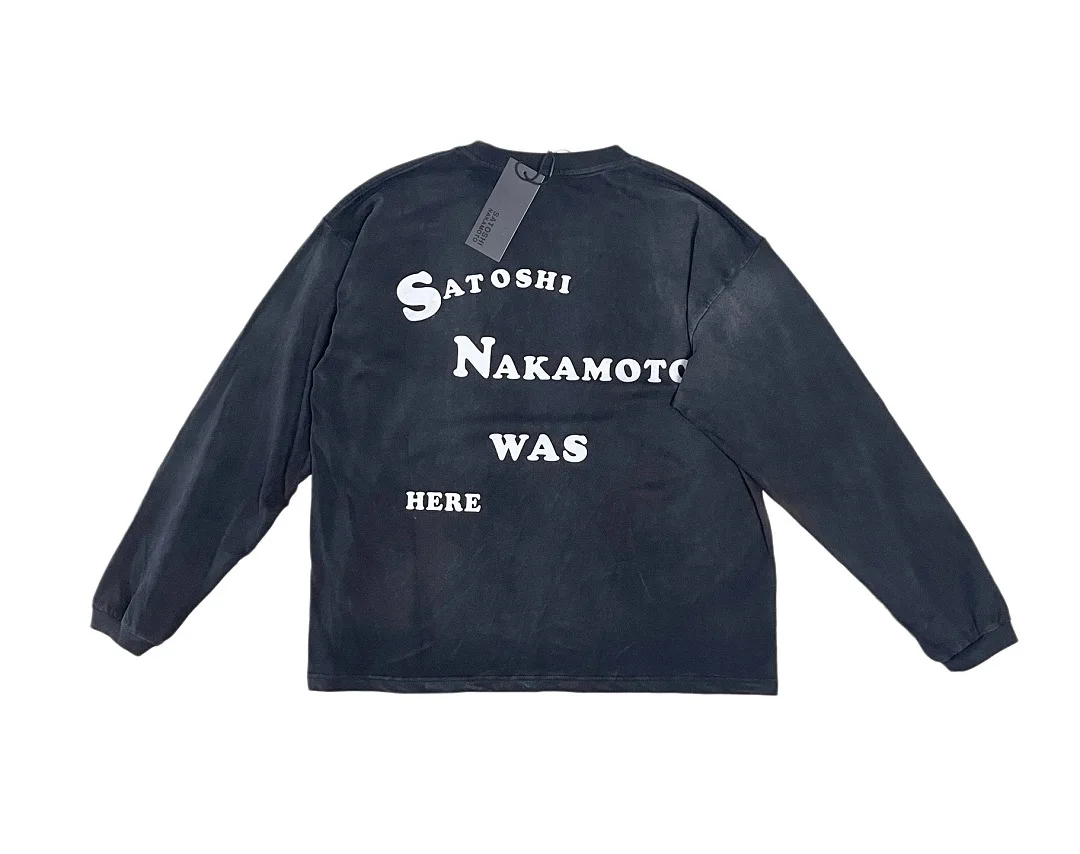 Top Quality Satoshi Nakamoto Follow Me Printed Women Men Long Sleeve T shirts Hiphop Men Oversized Cotton Washed T shirt