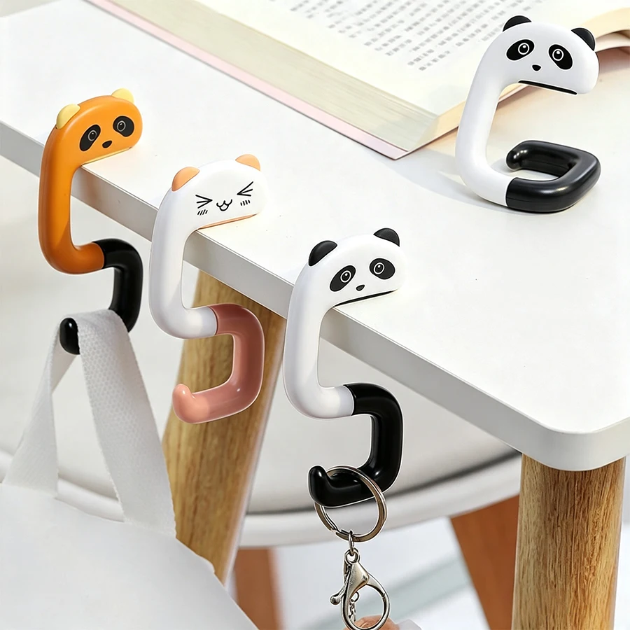 Cute Cartoon Desktop Bag Hook, Foldable Table Side Hanger, Heavy Duty Load-Bearing Handbag, Key Holder for Classroom Office