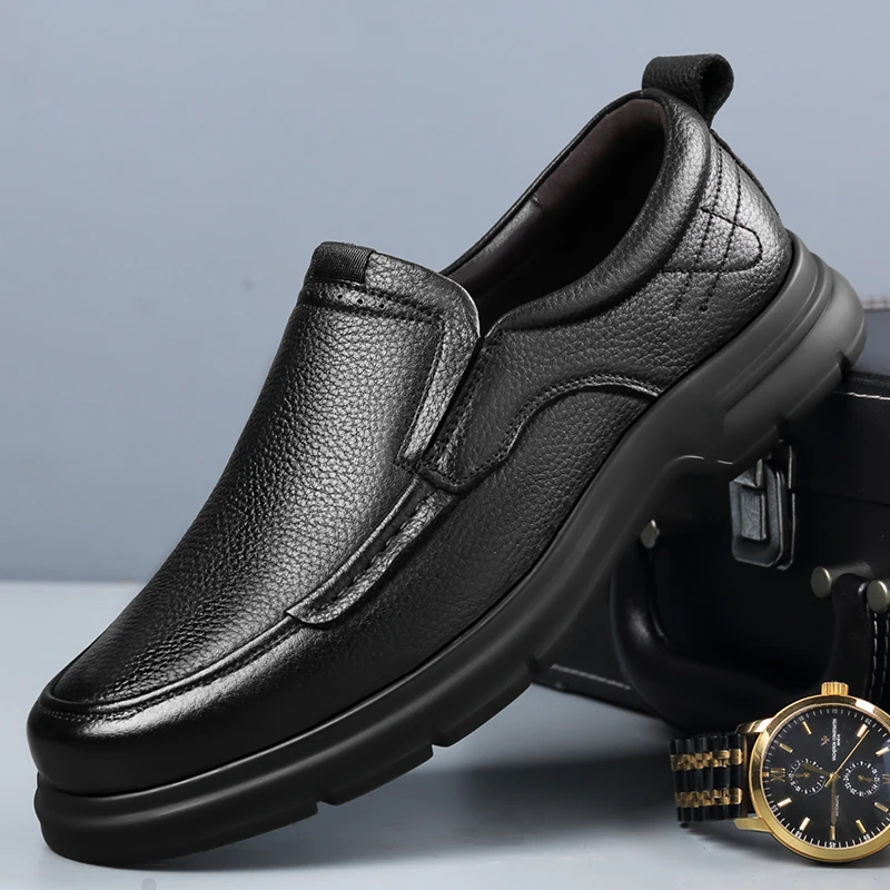 

Men's slip on business dress casual shoes four seasons new comfort soft-sole outdoor walking shoes fashion visitor leather shoes
