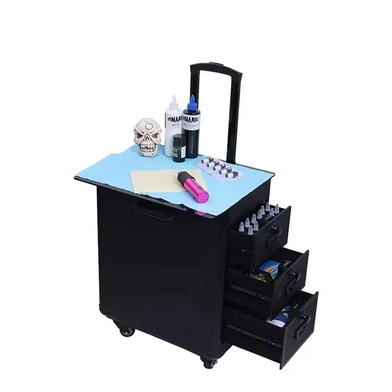 Carro de tatuaje profesional, caja de equipaje, estación de trabajo, mesa de trabajo