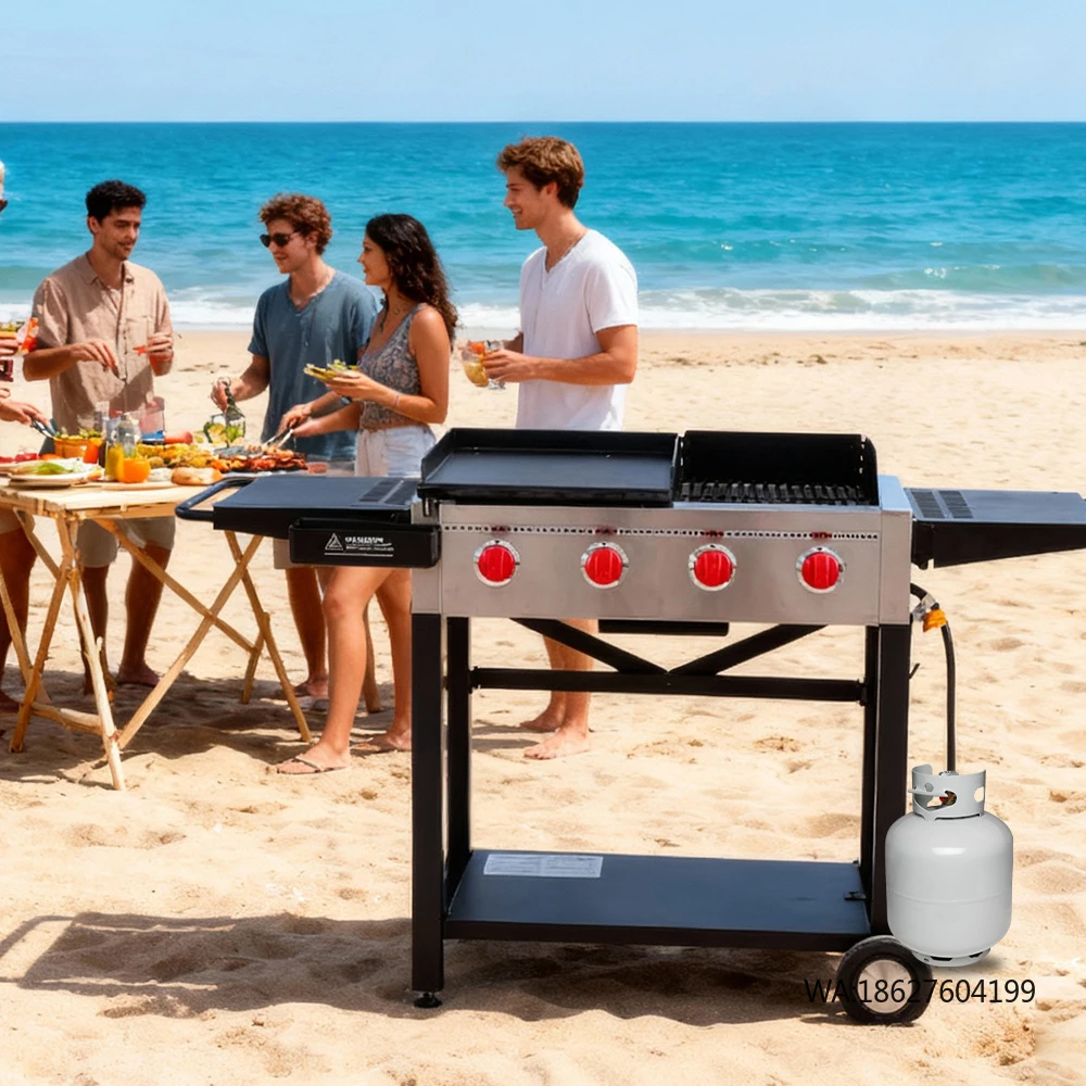Газовая плита для барбекю для семейных встреч в помещении и на улице, хит продаж, уличный газовый гриль-тележка для коммерческого использования