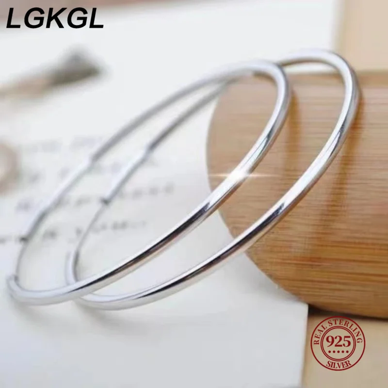 LGKGL  Women 100% 925 sterling silver Hoop Earring Round Circle Loop Gifts Box Packing Simple Silver Hoop Earrings Piercing