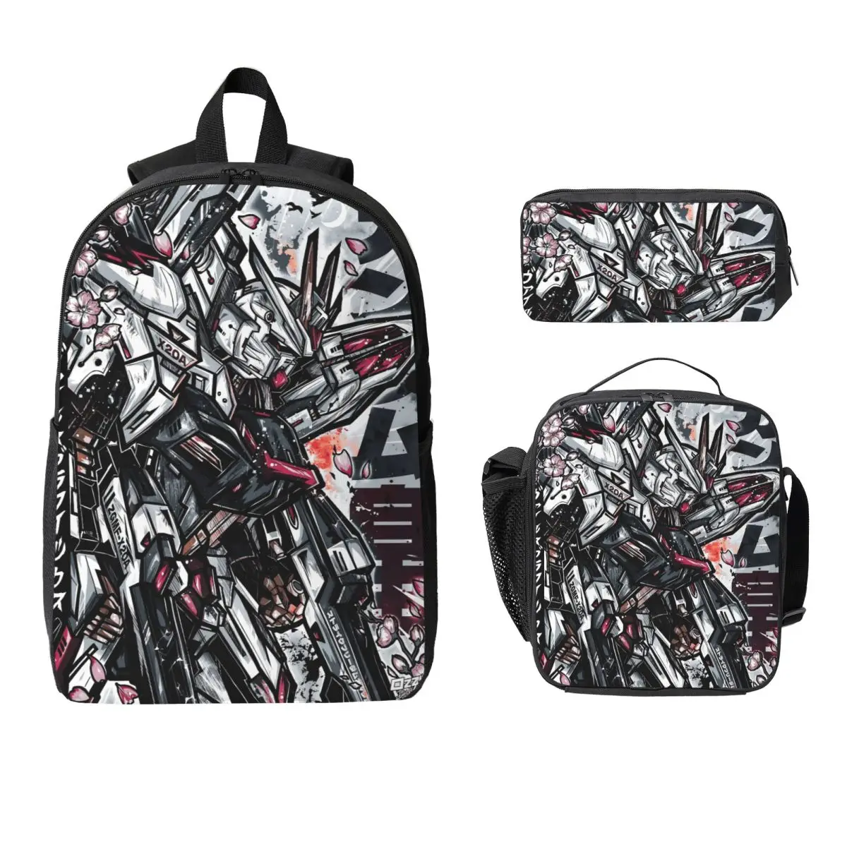 3Pcs Mobile Suit Gundams merch Backpack Set for Children Pen Bags Bookbag Sets with Lunch Box For School Students Daypack