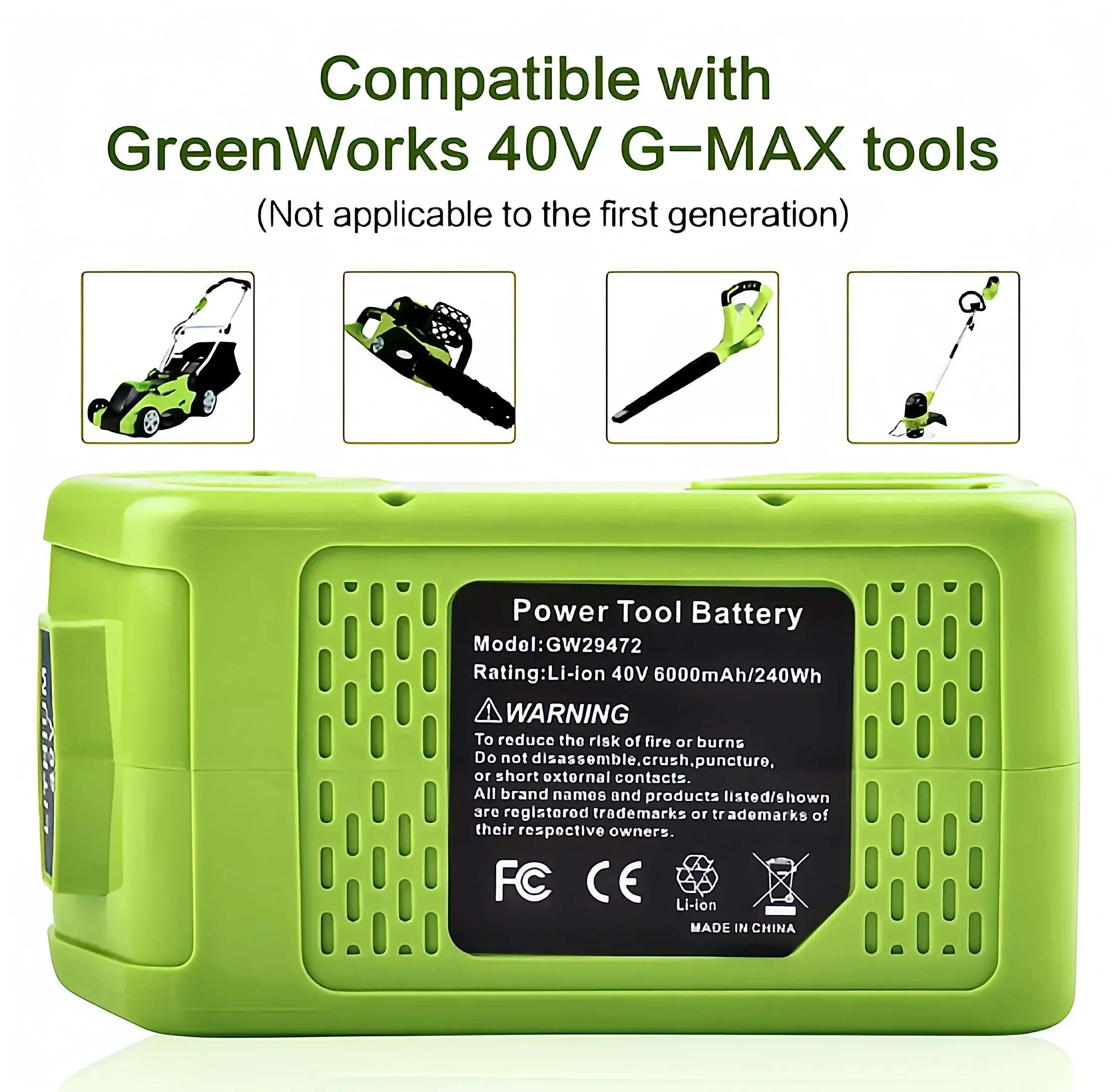 40V Li-ion Rechargeable Battery 40V 6000mAh For GreenWorks 29462 29472 29282 G-MAX GMAX Lawn Mower Power Tools Battery