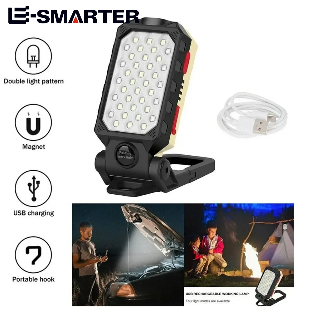 Magnetic Work Light  Multi-function Flashlight Floodlight Built-in Battery Suction Power Display Car Repair Emergency Lamps