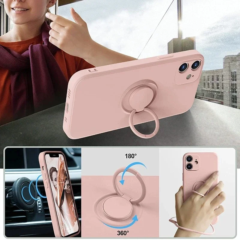 Luxury Liquid Silicone Metal Ring Holder Phone Case For For Xiaomi 12 13 14 Poco M3 X5 X3 Pro Redmi Note 13 12 4G 5G Back Cover