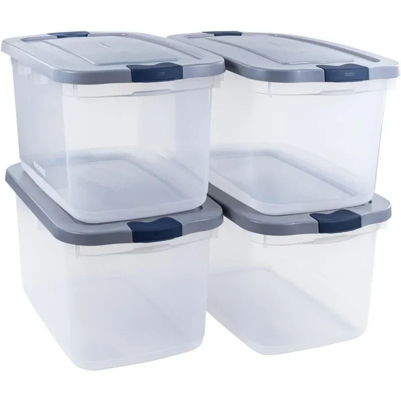 Rubbermaid Roughneck Clear 66 Qt/16.5 Gal Storage Containers, Pack of 4 with Latching Grey Lids