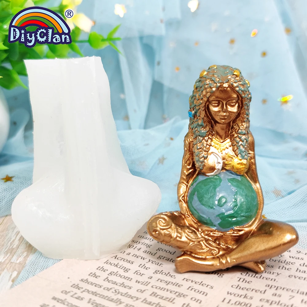 Small Goddness Mother Earth Silicone Mold DIY Crafts Baking Candle Gypsum Aromatherapy Making Decoration Mould 3D Gaia Statue