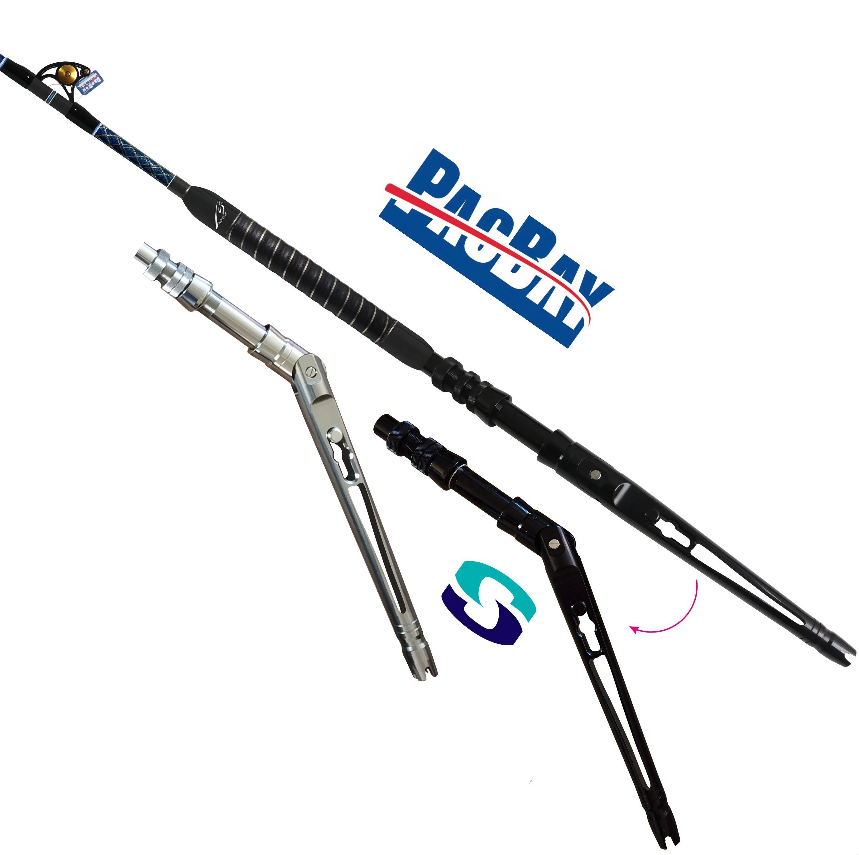 

GMR302 Pacby Roller Guides Seaguide Foldable Adjustable Aluminium Trolling Butt Big Game Stand Up Leather Grip Fishing Rod Pole