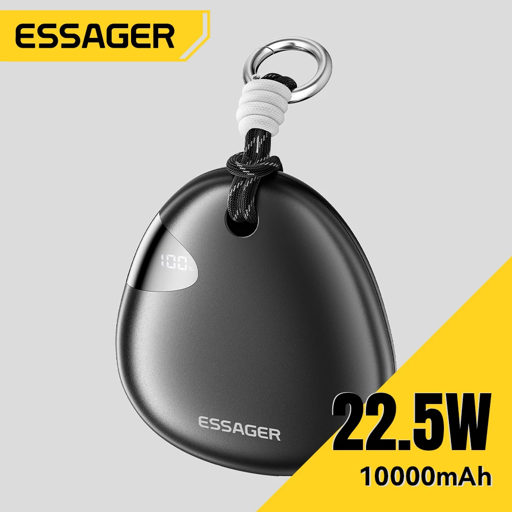 

Essager 10000mAh Slim Power Bank with Retractable Cord 22.5W Fast Charge for iPhone 16 15 14 13 Pro Digital Display Power Bank