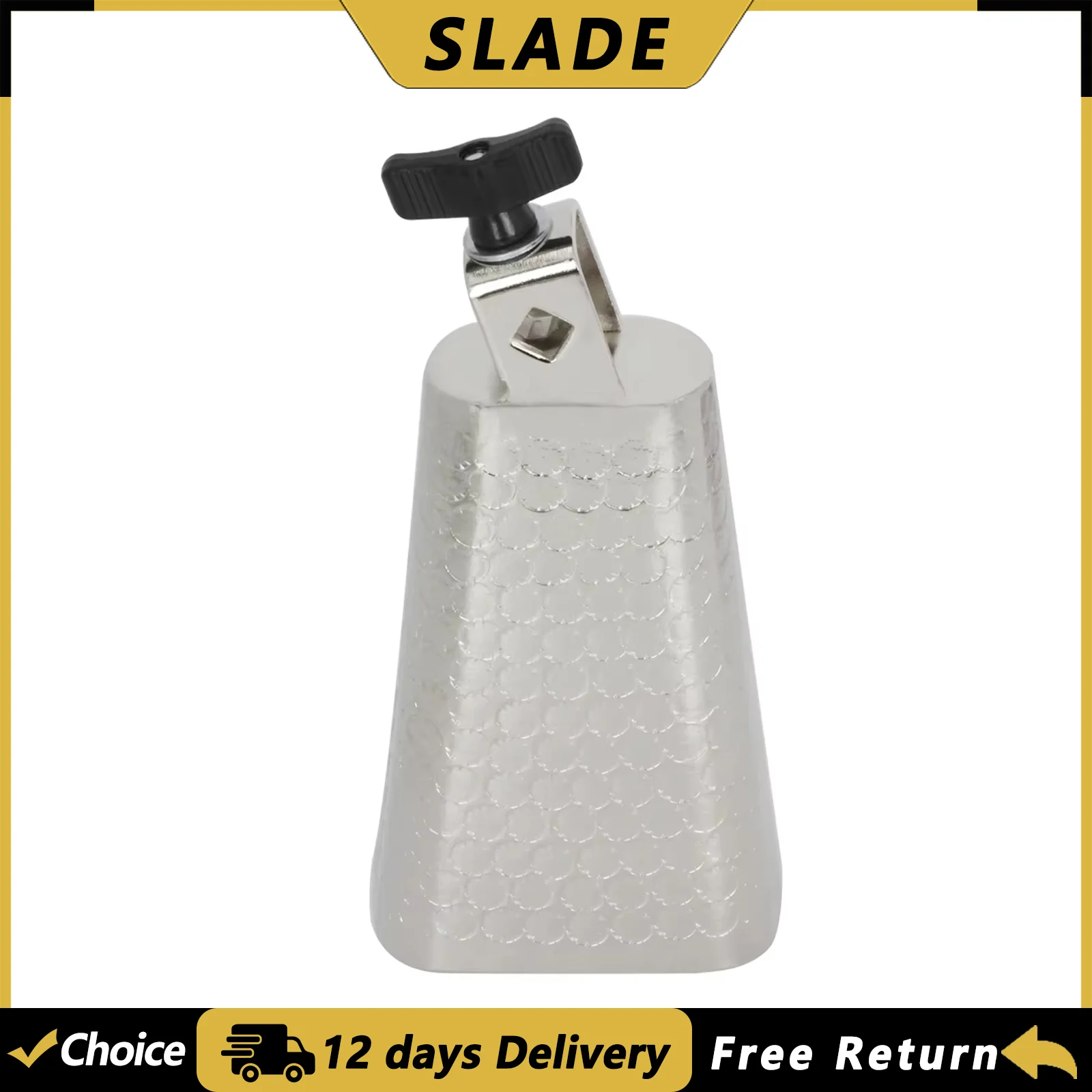 SLADE 6-Zoll-Kuhglocke aus Metall mit Galvanisierung, Punktierung, Kuhglocke, Schlaginstrument, geeignet für Erwachsene/Auftritte/Enthusiasten
