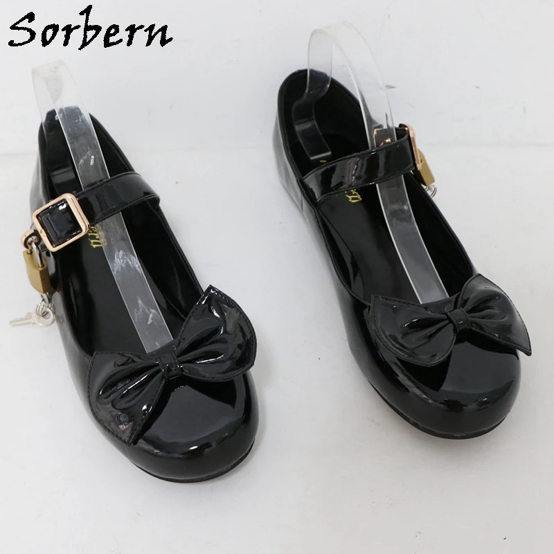 Sorbern Comfortable Lolita Cute Round Toe Shoes Pink Bow Lockable Straps Mary Jane Shoe Flat Heels Custom Color