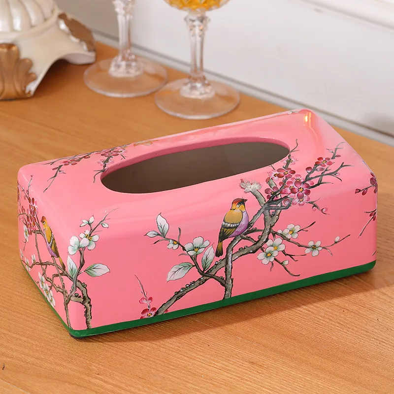 Bathroom Ceramic Tissue Box Kitchen Tabletop Napkin Holder Porcelain Paper Rack Chinese Traditional Flower & Bird Painting New