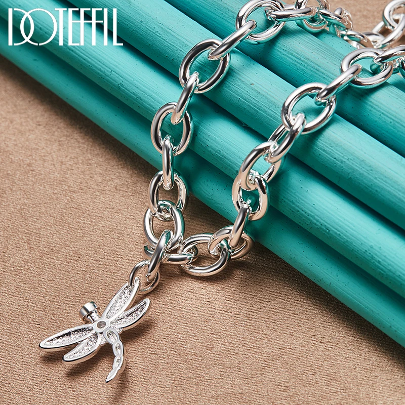 DOTEFFIL 925 Sterling Silver AAA Zircon Dragonfly Pendant 18 Inch Chain Necklace For Women Wedding Engagement Fashion Jewelry image 4