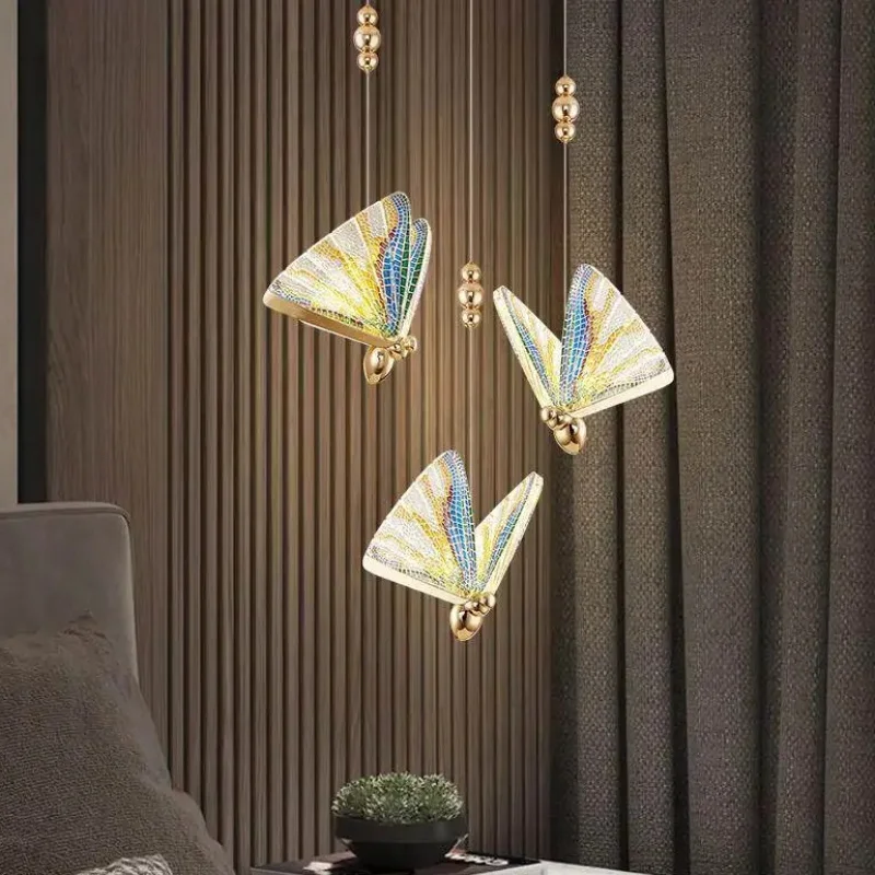 Bedroom Bedside Pendant Light Luxury Living Room TV Sofa Background Wall Bar Counter Corridor Long Line Butterfly Chandelier