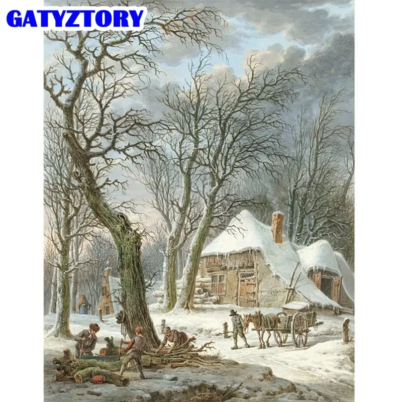 

GATYZTORY Winter House Scenery Painting By Number Kit Coloring By Numbers For Adults Home Decoration Gift 40X50CM