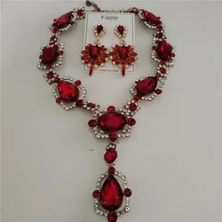 2026 New Fashion Red Green Large Glass Crystal Necklace Earrings Women Jewelry Sets Indian Statement Maxi Collar Choker Necklace