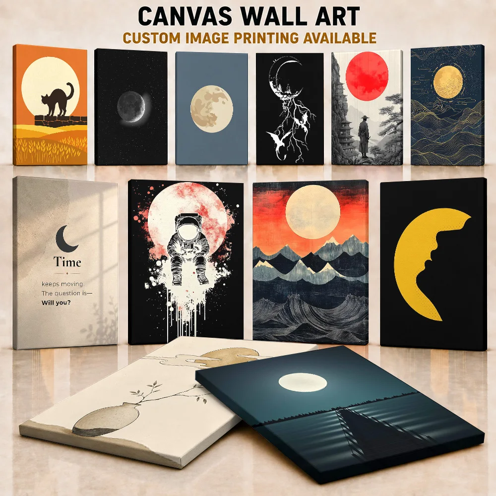 Minimalist Moon Art Canvas Print Posters Dreamy Night Style Wall Decor With Customized Photo For Reading Nook Ideal Dreamer Gift