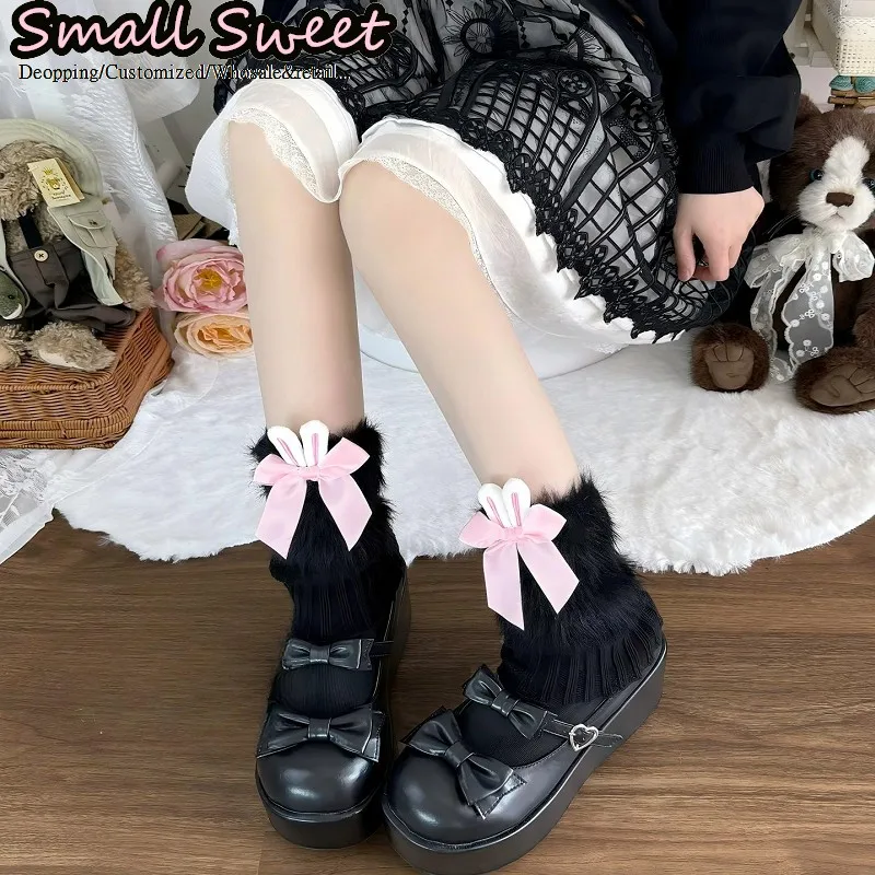 Women's Kawaii Style Y2K Girl Subculture Luolita Soft Knitted Cute Bunny Ears Socks Harajuku Plush Stackable Leg Warmers