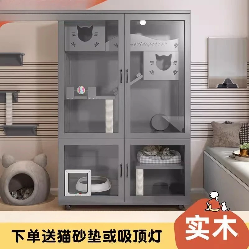 Solid wood cat villa home cat cage indoor  cabinet house  villa integrated luxury cat nest house