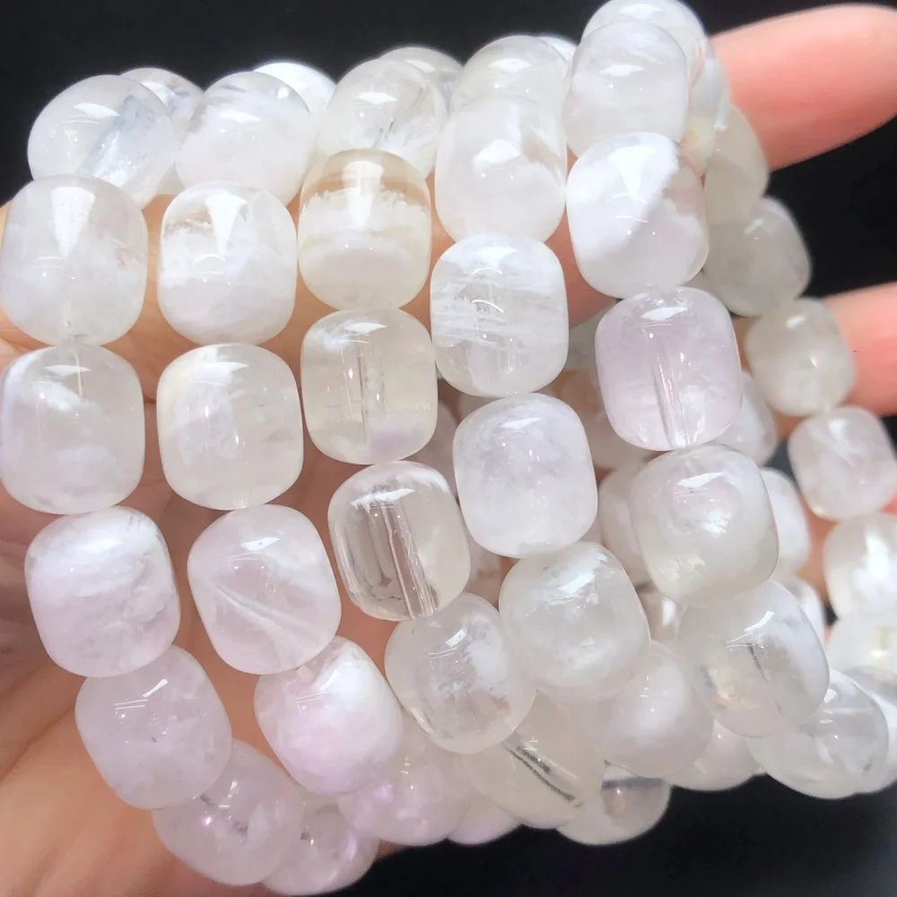 Natural White Snowflake Garden Quartz Bead Bracelet Crystal Jewelry Bangle For Women Healing Fengshui Holiday Gift 1pcs