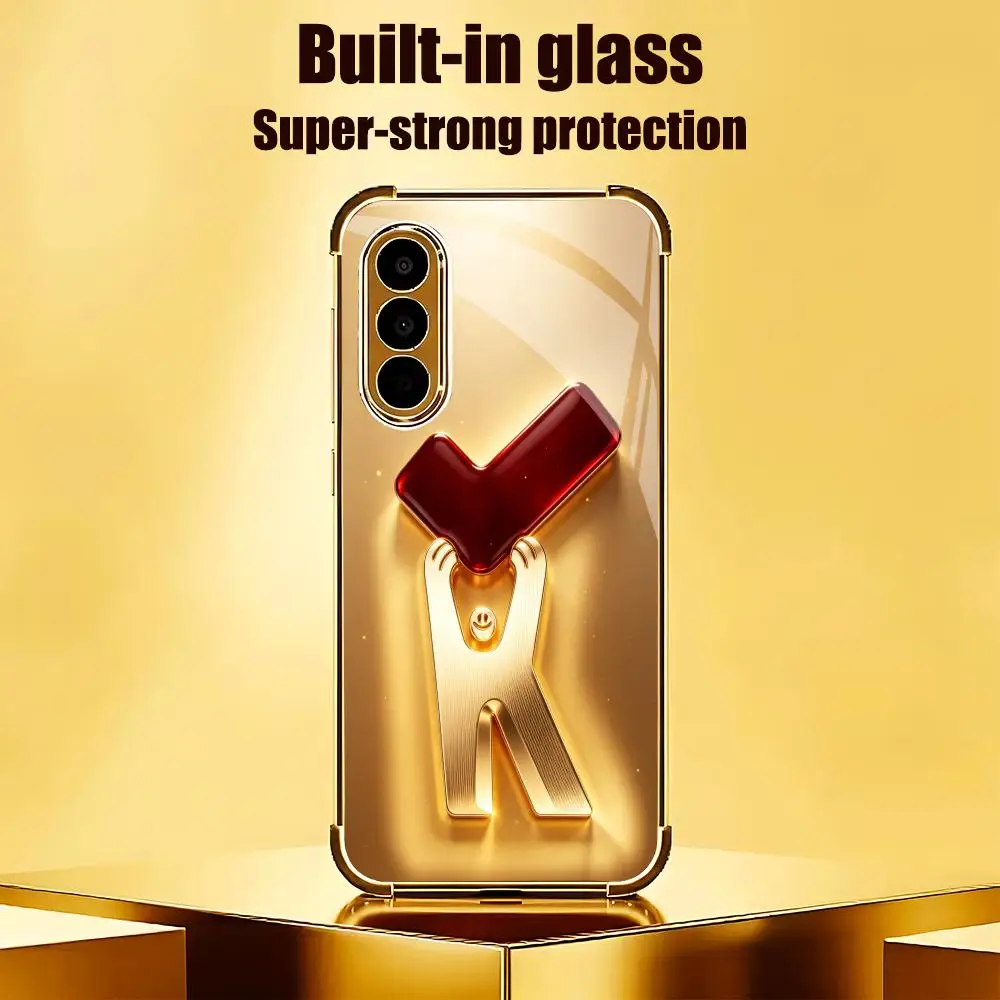 Golden Lucky Symbol Fashion Exquisite HD glass phone case for Samsung Galaxy S26 S25 S24 S23 S22 FE,Ultra,Plus Dropresistant