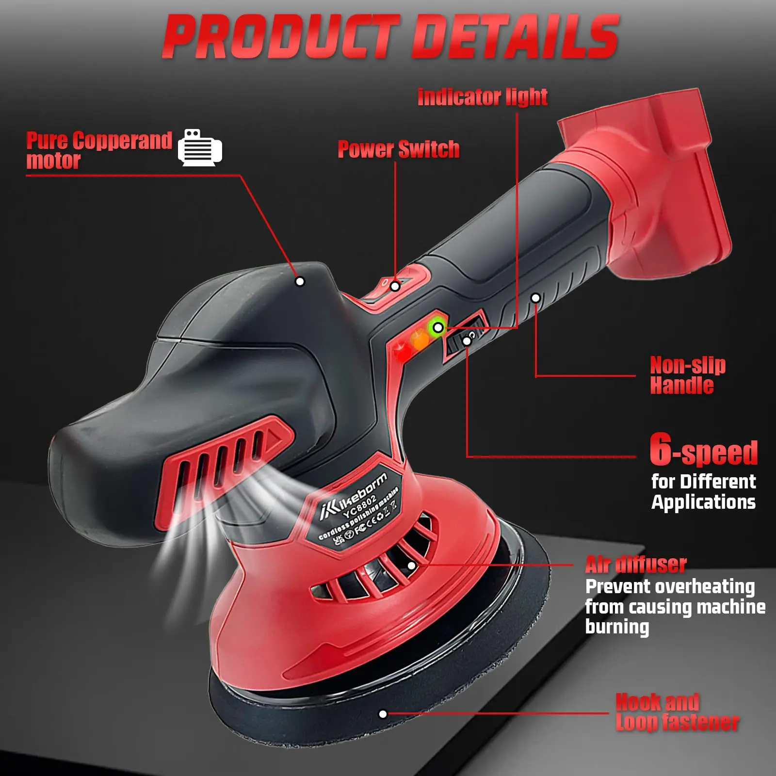 Cordless car buffer polishing machine, suitable for car details/polishing/waxing (tool only, battery not included)