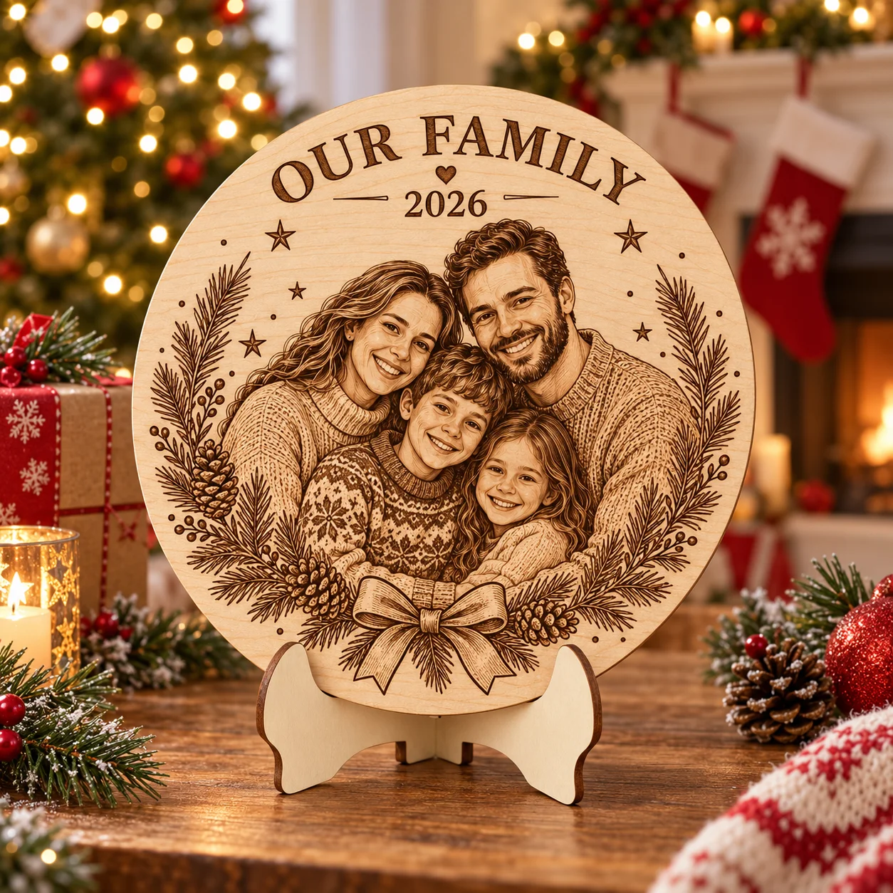 Personalized Customize Photo Engraved Wood Slice Ornament, Commemorative Ornaments, Solid Wood Carvings, creative home Decoratio