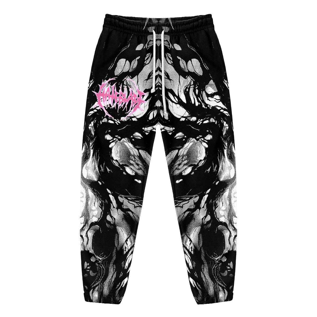 Unisex Gothic Death Metal Style Joggers – Black  White Fluid Demon 3D Print Drawstring Sweatpants – Harajuku Streetwear Trousers
