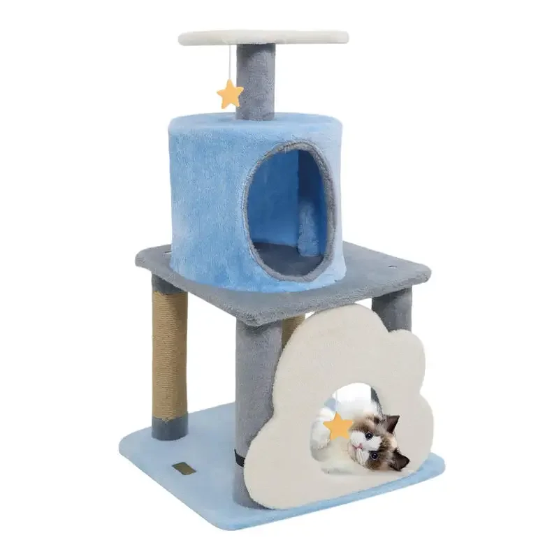 

31.5" Cute Modern Cat Tree Multi-Level Kitten Tower-Blue