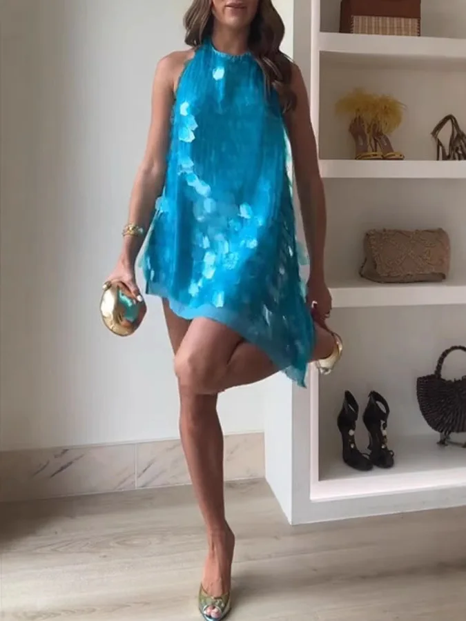 Picture 4: Women Summer Sequins Patchwork Mini Dress, Sleeveless O-Neck Casual Party Dress, New Slim Fit Sexy Off Shoulder Ladies Dresses