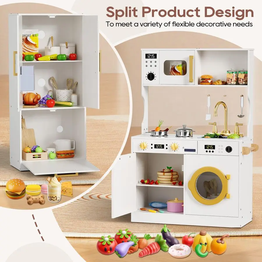 مجموعة لعب المطبخ بتصميم واقعي، مطبخ لعب فاخر مع خزائن تخزين ممتدة، مطبخ ألعاب للأطفال الصغار مع القهوة