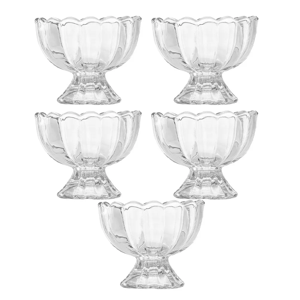 5Pcs Glass Footed Dessert Bowls Elegant Tulip Design Clear Ice Cream Cups Fruit Salad Snack Pudding Serving Bowls for Home Party