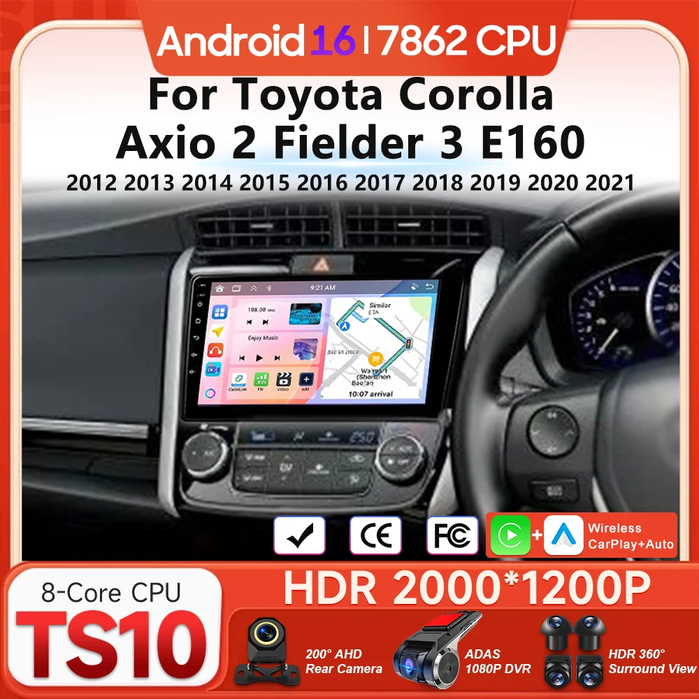 Android 16 For Toyota Corolla Axio 2 Fielder 3 E160 2012 - 2021 Car Multimedia Player Carplay Auto Head Unit Radio Video GPS BT
