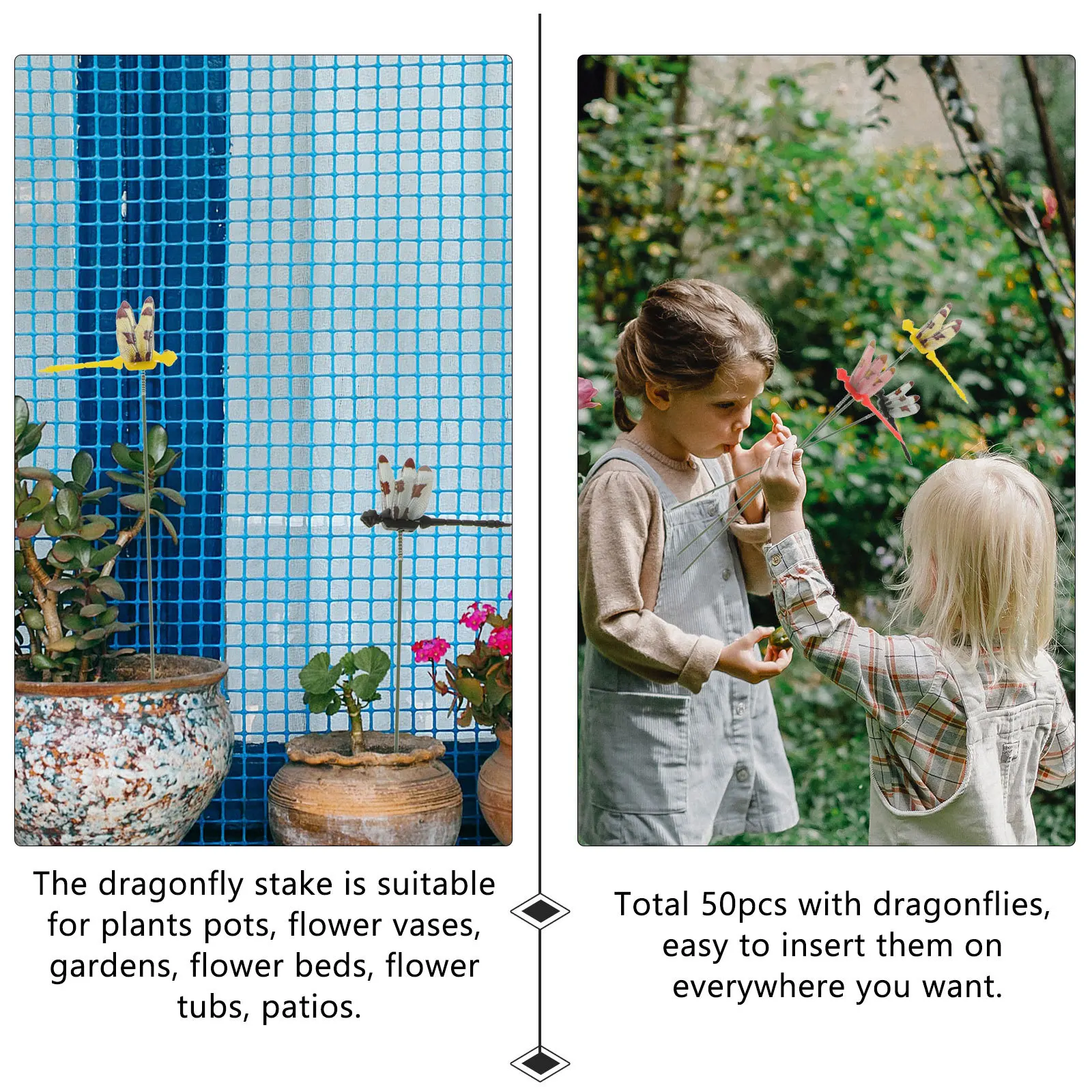 50 قطعة من أوتاد اليعسوب للحديقة، مادة PVC عالية الجودة، مظهر واقعي لتزيين النباتات الداخلية والخارجية، حصص اليعسوب