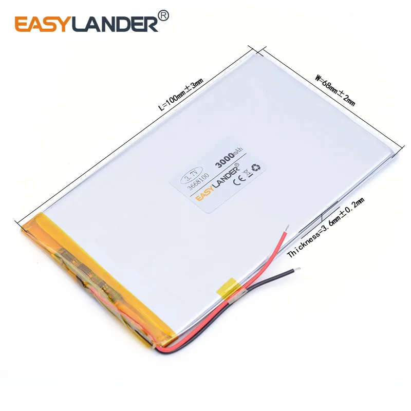 3.7V 3000mAh 3668100 Polymer Lithium Li-Po Rechargeable Battery For DIY Mp3 MP4 MP5 GPS PSP e-book tablet pc GPS DVR