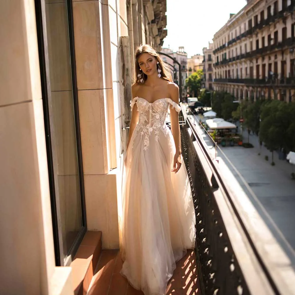 Robe de Mariée Plissée en Dentelle et Tulle A-ligne, Vêtement pour Patients