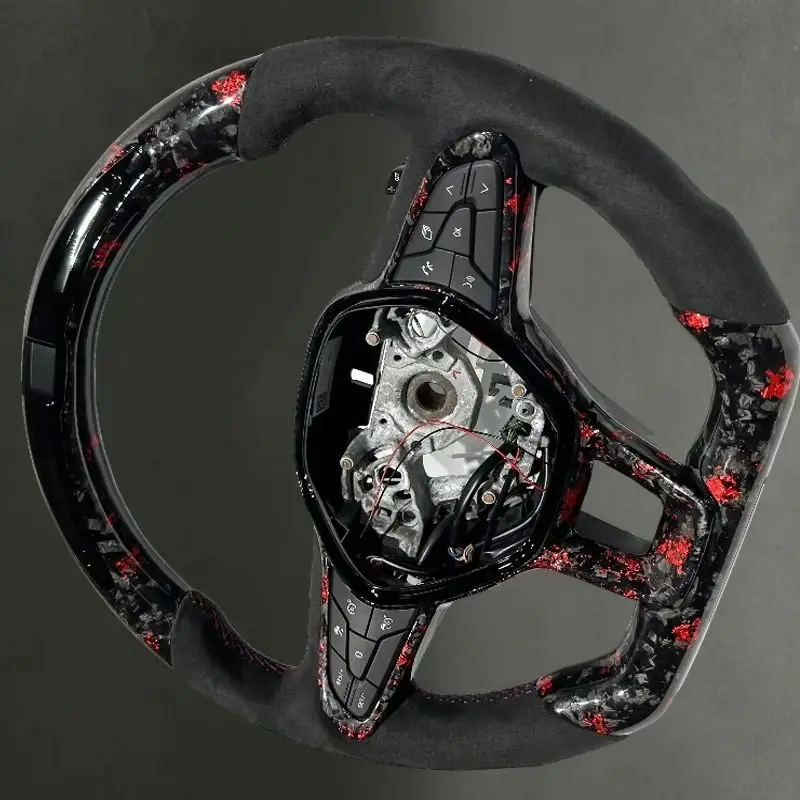 

With LED Display Steering Wheel for Renault Clio 5 DIY Red Forged Carbon Fiber with Suede Flat Bottom High Quality for Clio 5