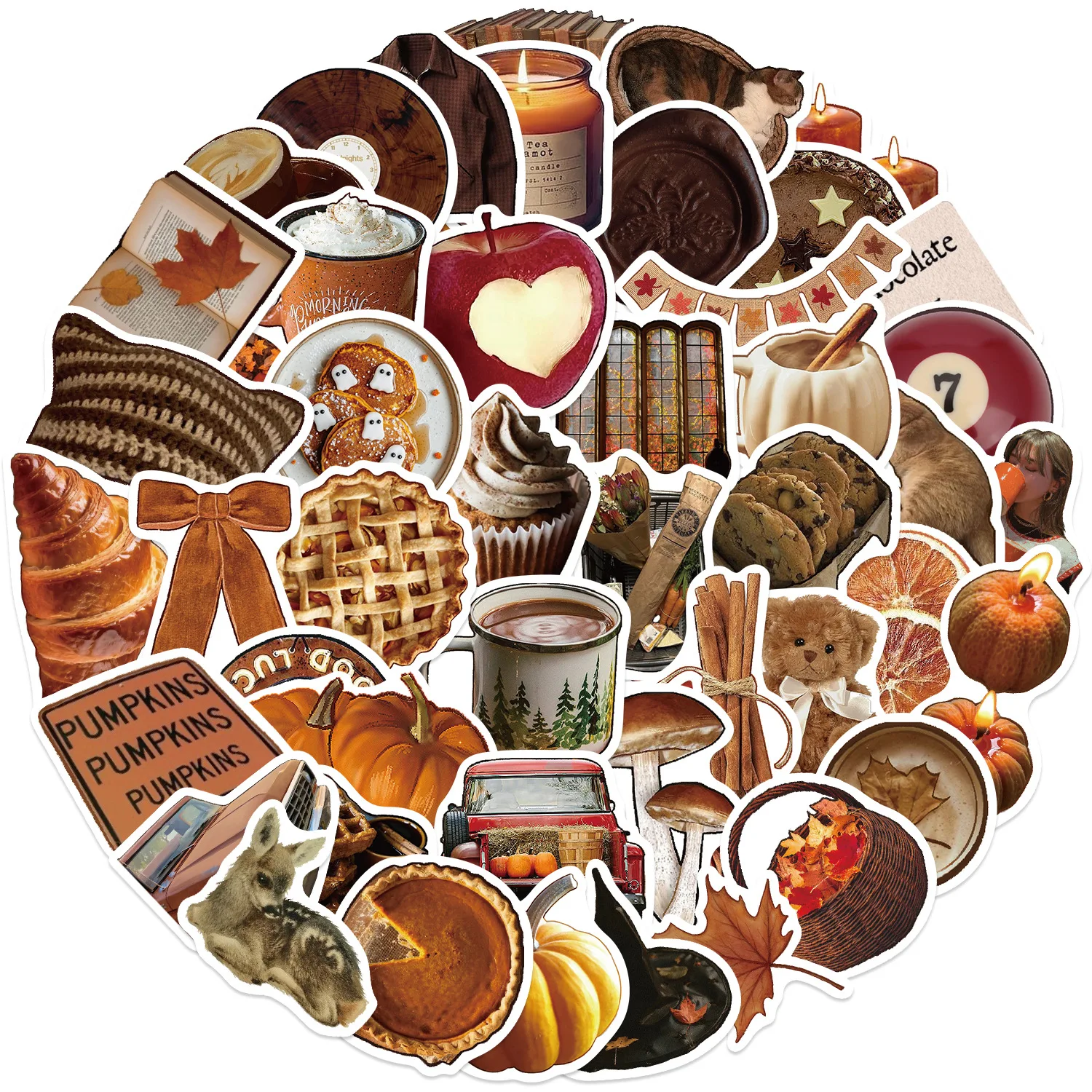 53PCS Kawaii Autumn Bread PVC Sticker Aesthetic Colored Decoration Scrapbooking Supplies DIY Hand Accounting for Kids
