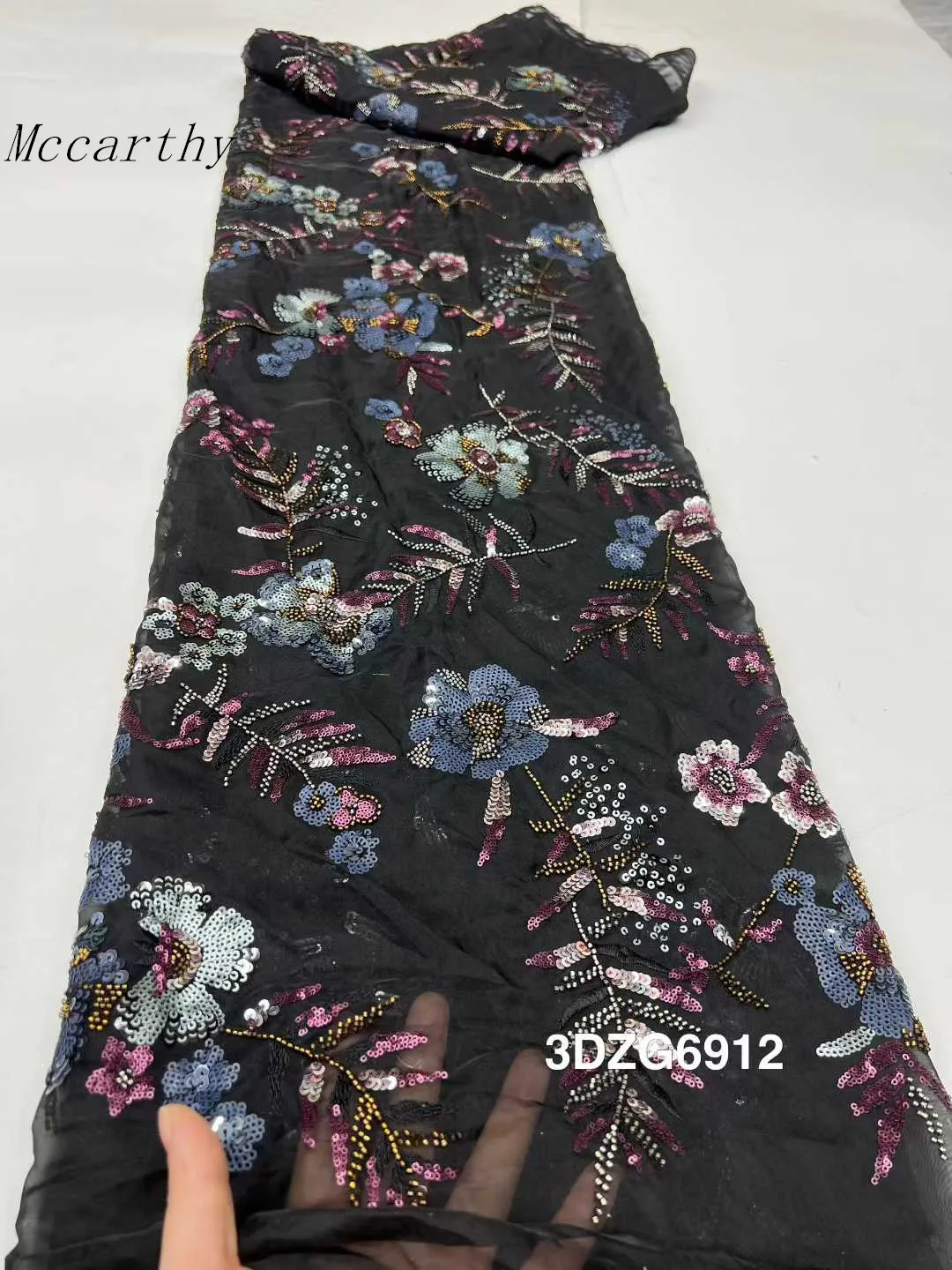 

Элитная нигерийская сетчатая кружевная ткань Mccarthy Black с африканской вышивкой бисером и пайетками для свадебных платьев для женщин