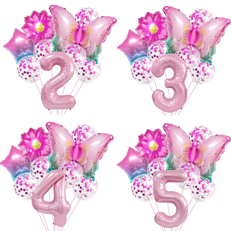 

Pink Gradient Butterfly Balloons 32 Inch Daisy Glitter Birthday Party Decor Photo Props Baby Shower Decorations Bride To Be